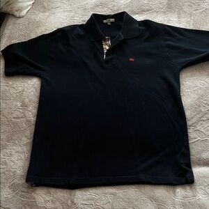 Burberry Navy Polo Shirt with Red Logo